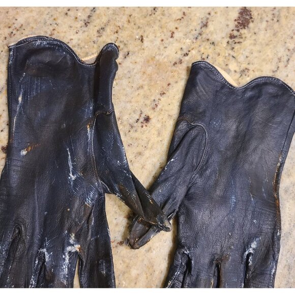 Vintage Women's Size S Blue Leather Gloves Horror Costume Thrashed Zombie War - Picture 9 of 11